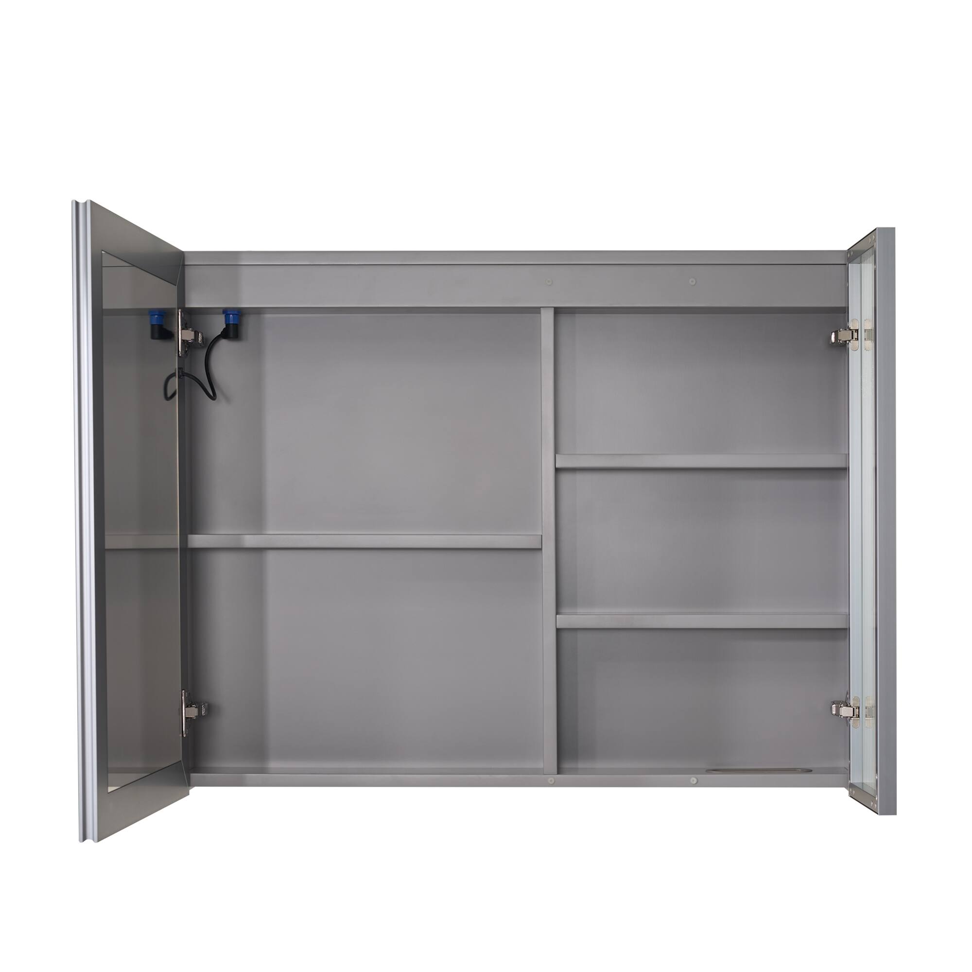 Alt View 8. WELLFOR - 36 in. W x 28 in. H Rectangular Dimmable Anti-fog LED Wood Surface Mount Medicine Cabinet with Mirror - Gray.