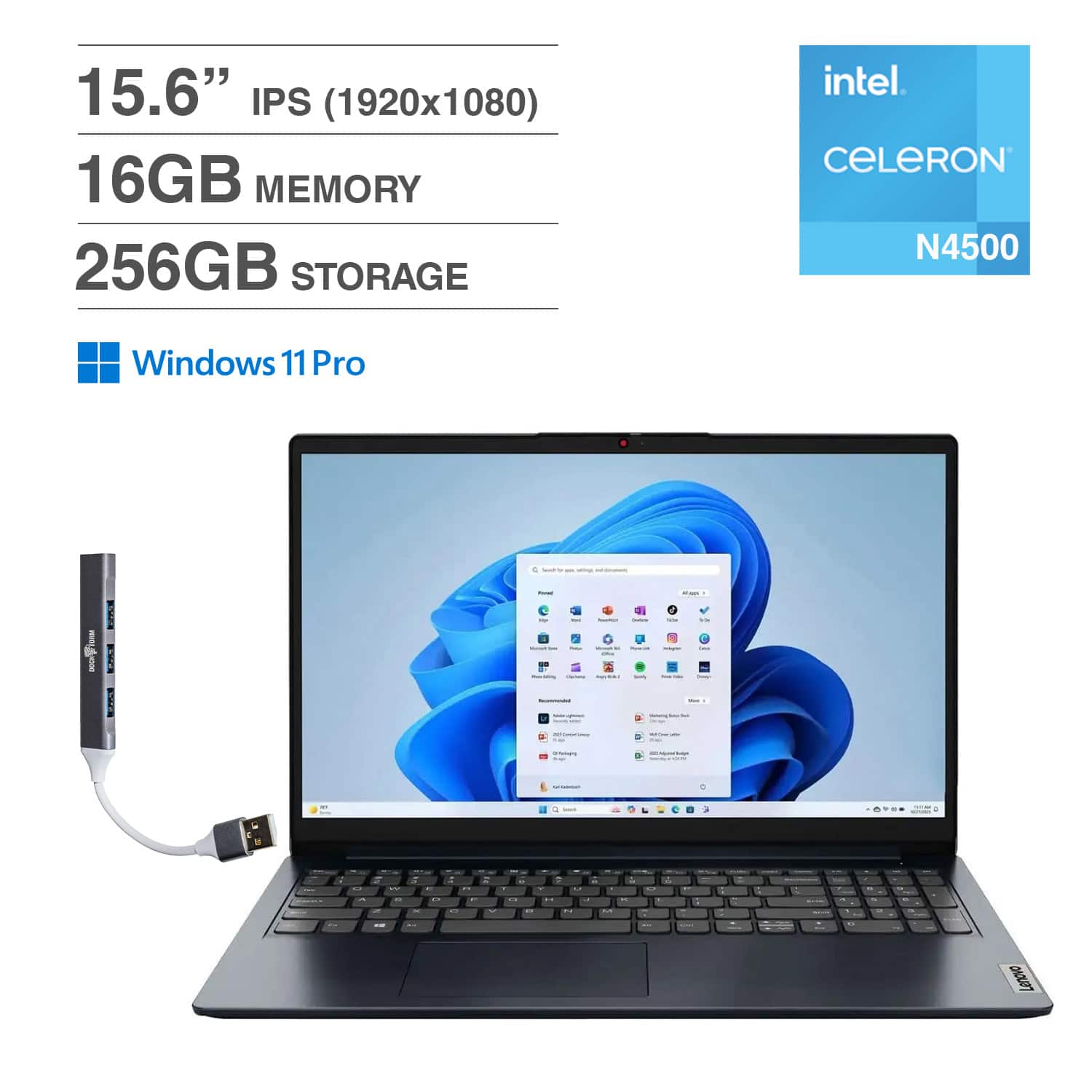 15.6" IPS (1920x1080)  
16GB MEMORY  
256GB STORAGE  
intel. CELERON N4500  
Windows 11 Pro