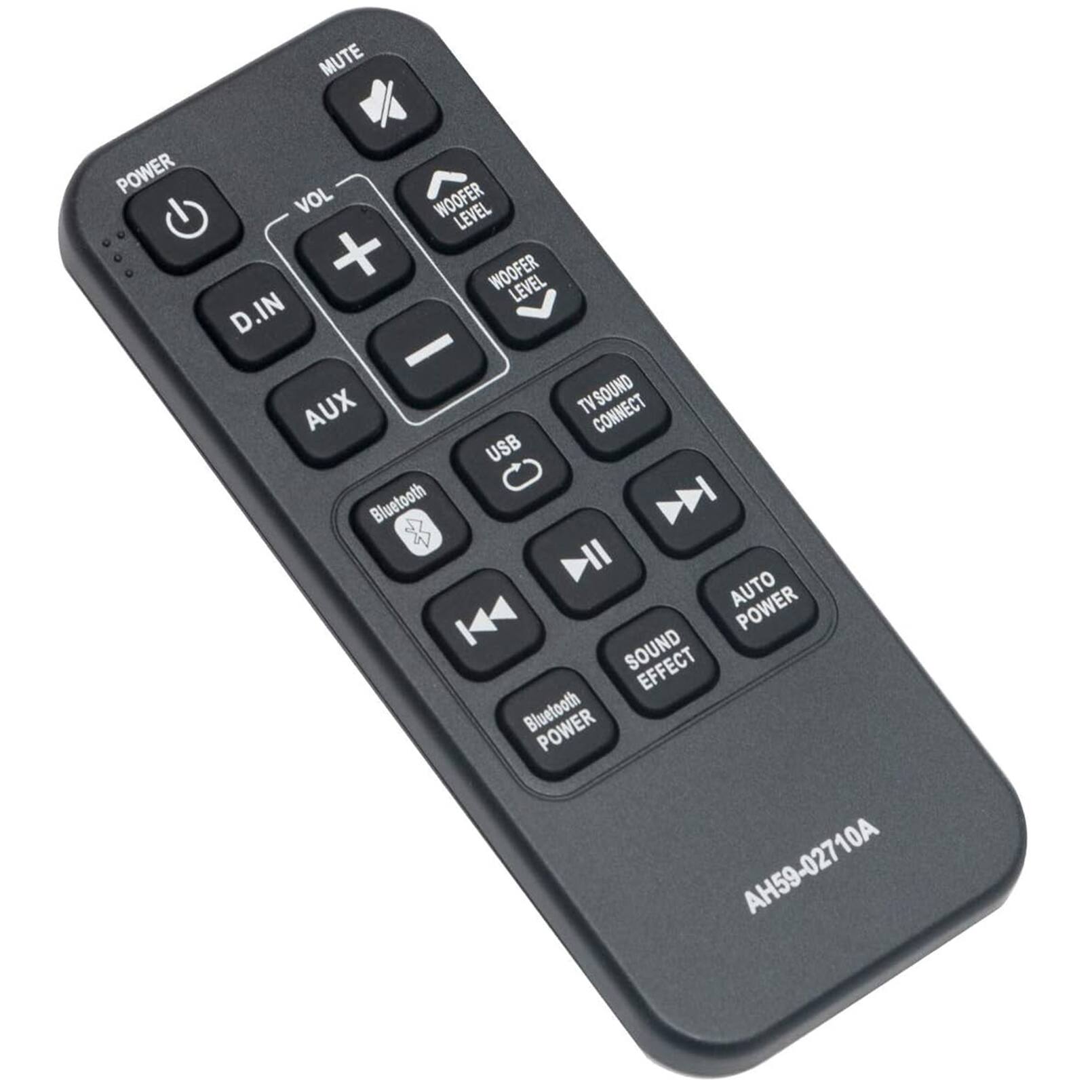 MUTE  
POWER  
VOL +  
WOOFER LEVEL  
WOOFER LEVEL  
D.IN  
AUX  
USB  
Bluetooth  
AUTO POWER  
SOUND EFFECT  
Bluetooth POWER  
TV SOUND CONNECT  
AH59-02710A