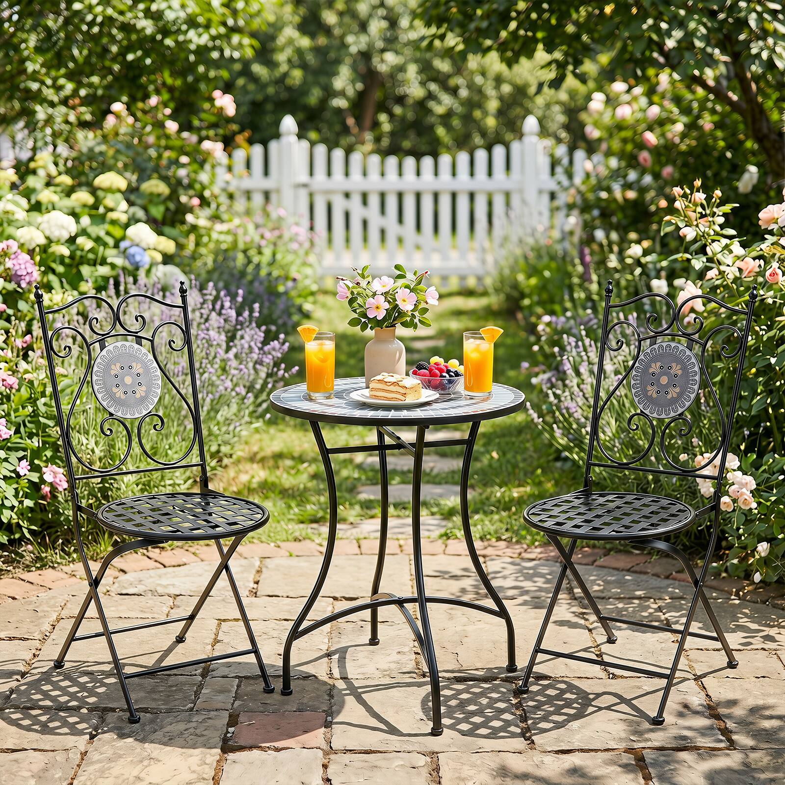 Alt View 5. Gymax - Gymax Set of 2 Mosaic Chairs for Patio w/ Decorative Backrest Heavy-Duty Frame Black - Black.