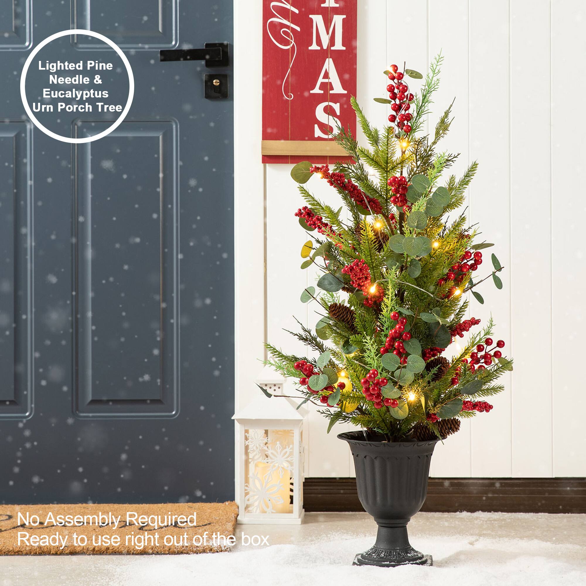 Lighted Pine Needle & Eucalyptus Urn Porch Tree

No Assembly Required
Ready to use right out of the box