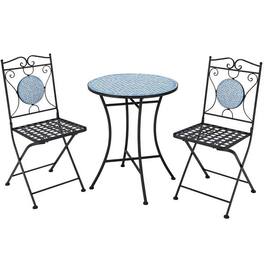 Kadyn - 3 Pcs Patio Bistro Set Outdoor Conversation Furniture Table and Folding Chair, Outdoor Dining Chair for Outside Patio, A - Blue