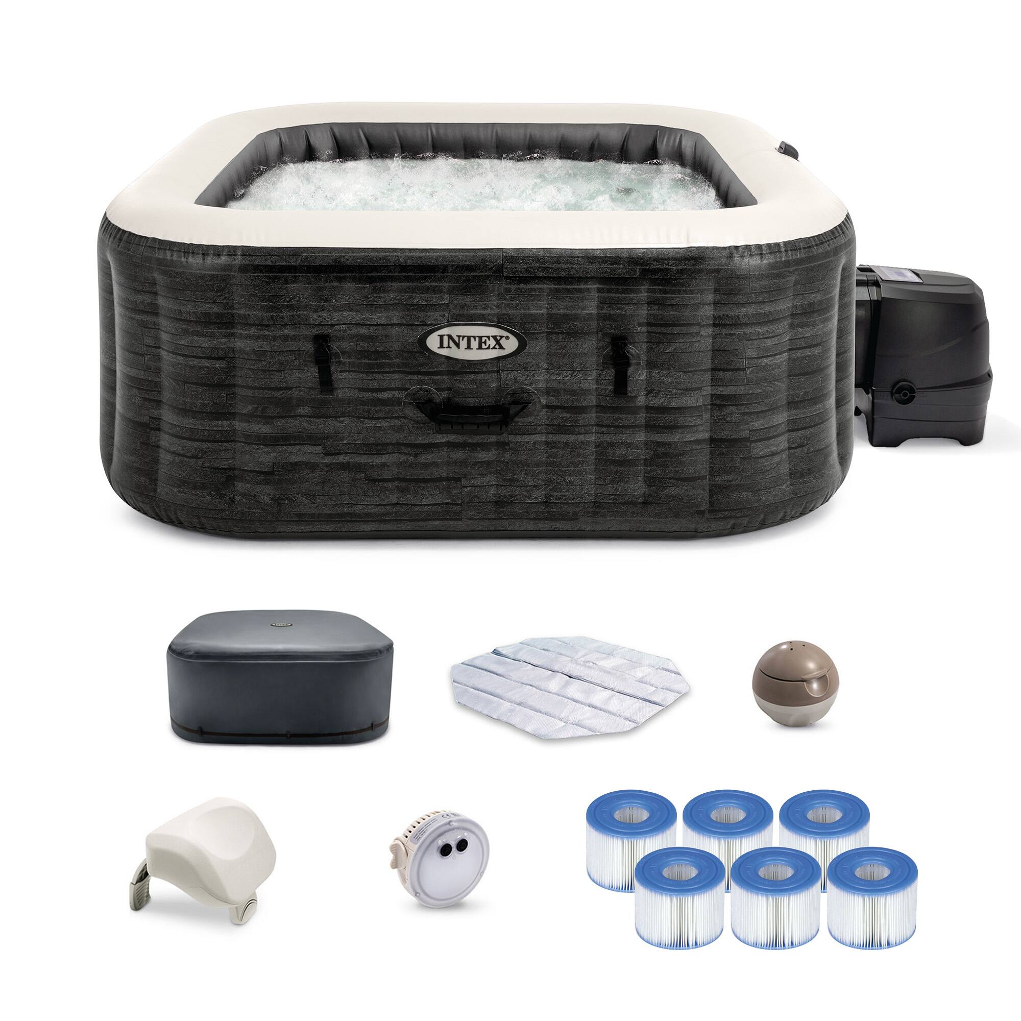 Front. Intex - Intex PureSpa Plus Inflatable Square Spa & Type S1 Filter Cartridges (6 Pack) - Gray.