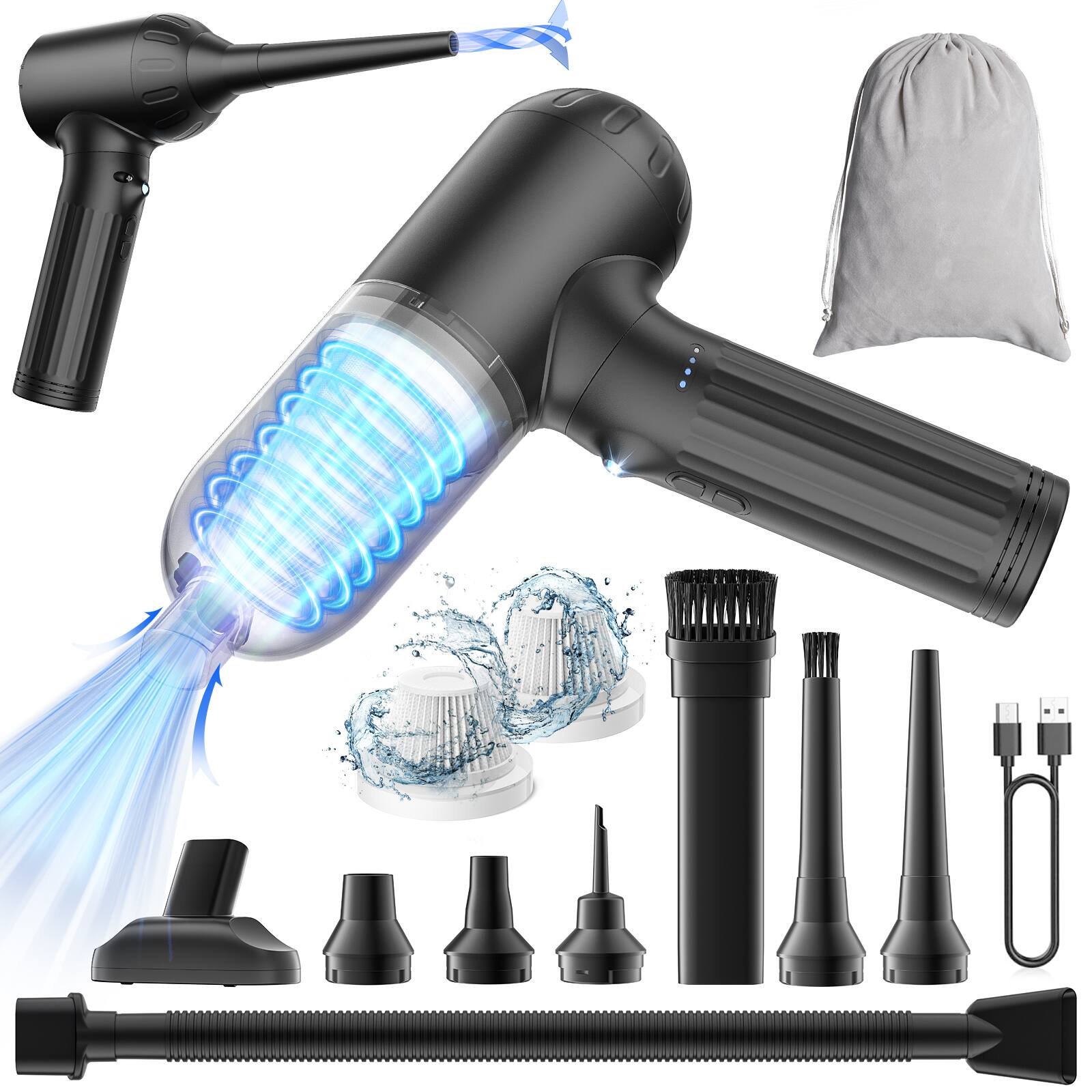 Alt View 8. Sugift - 17KPa Cordless Handheld Vacuum Portable Car Vacuum with Rechargeable Battery, Washable HEPA Filter.