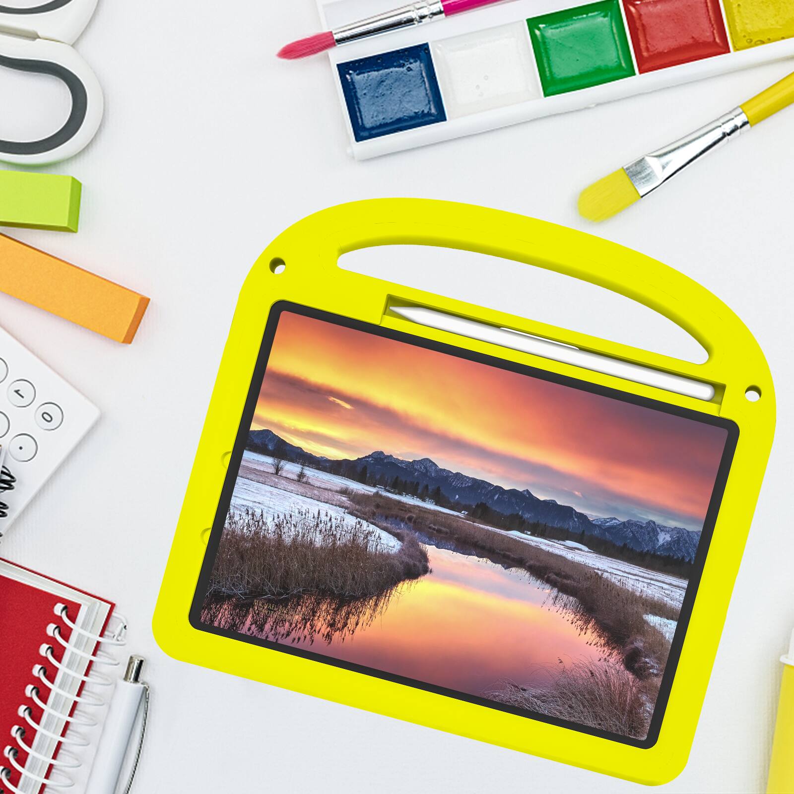 Alt View 3. Dteck - Kids Shock-absorbent TPU Tablet Case for Apple iPad Pro (M4) 11" 2024 with Shoulder Strap and Pencil Holder Back Cover - Yellow.