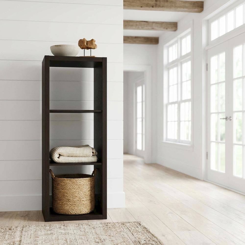 Angle. FurniFact - Wooden bookcase with open shelving and sturdy construction - Dark Oak.