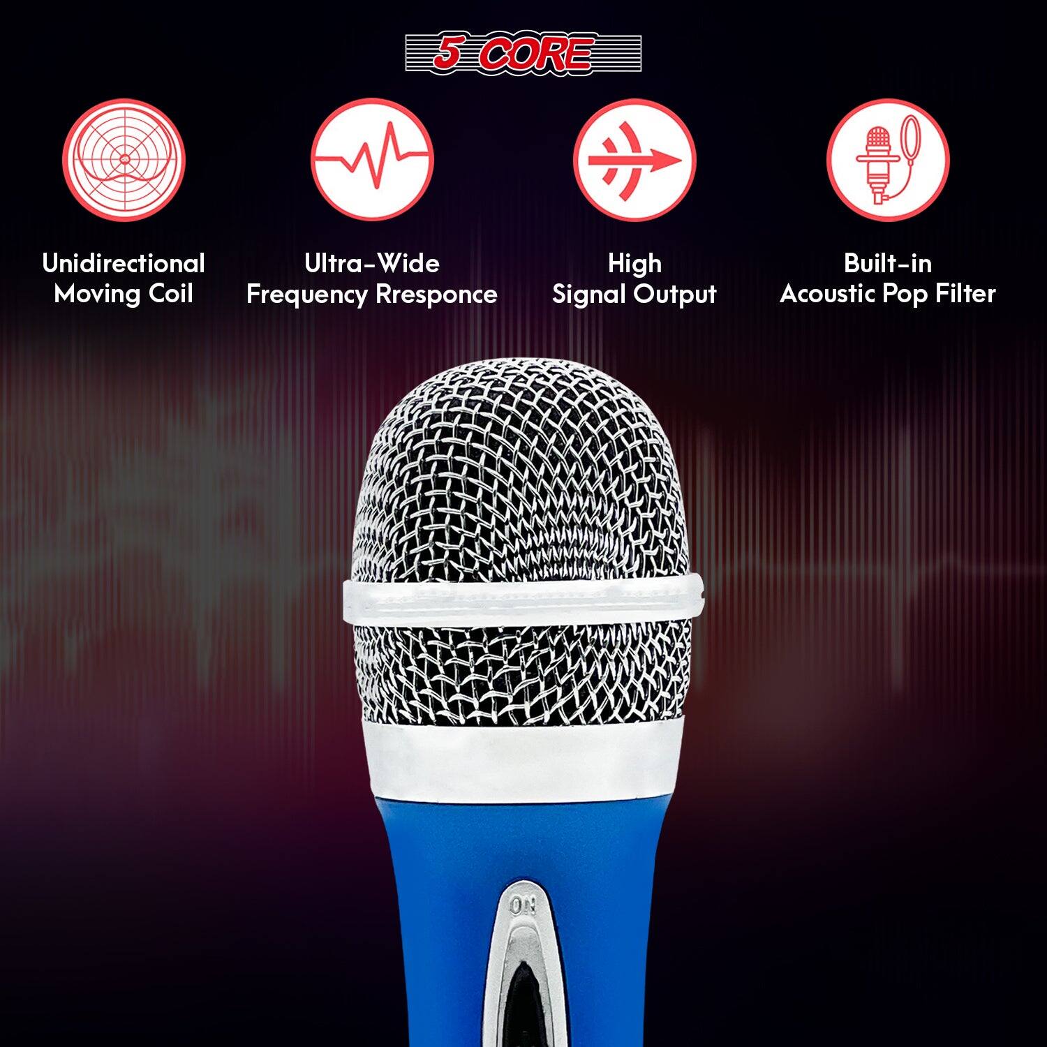 5 CORE Unidirectional Ultra-Wide Frequency Response Moving Coil High Signal Output Built-in Acoustic Pop Filter ON