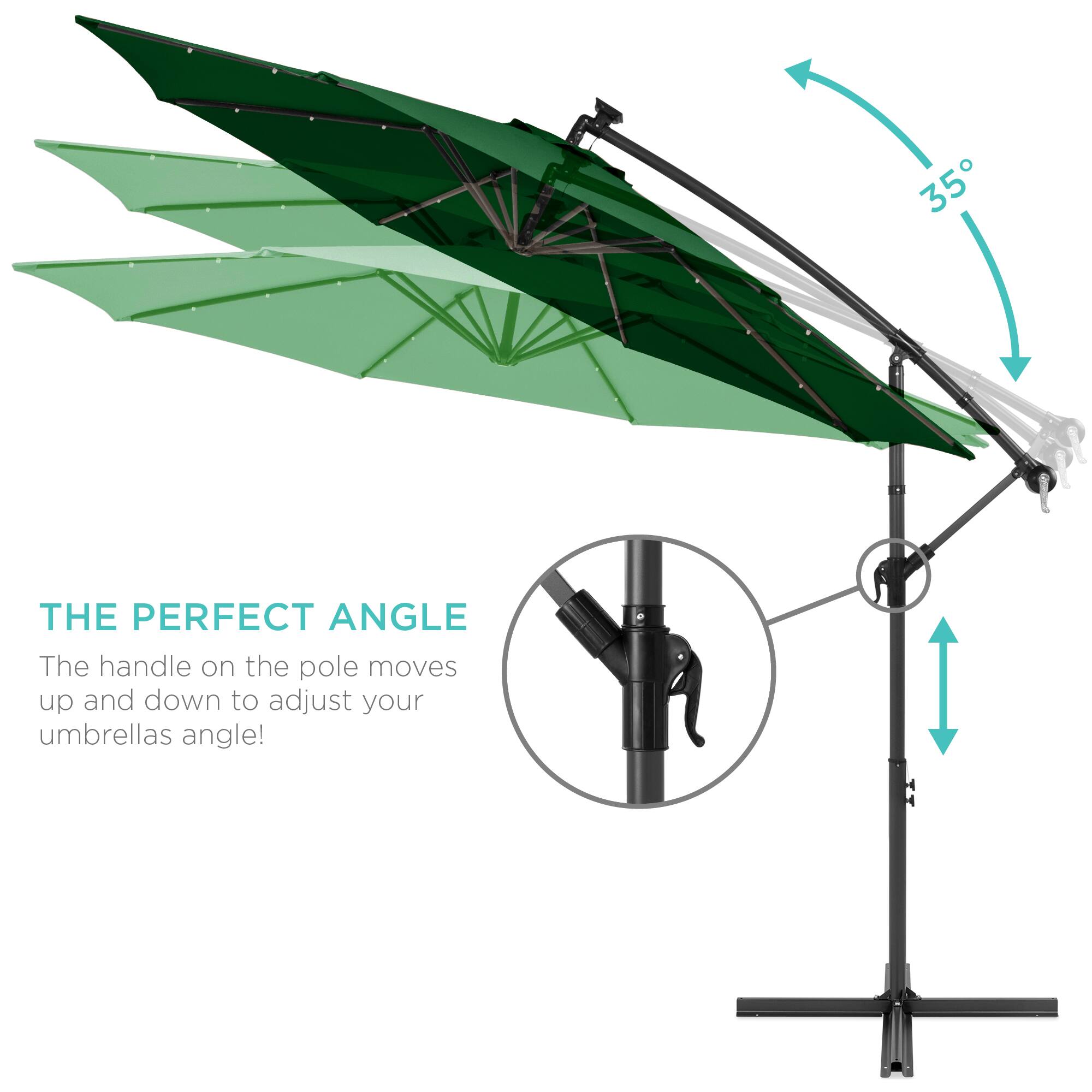 THE PERFECT ANGLE

The handle on the pole moves up and down to adjust your umbrella's angle!