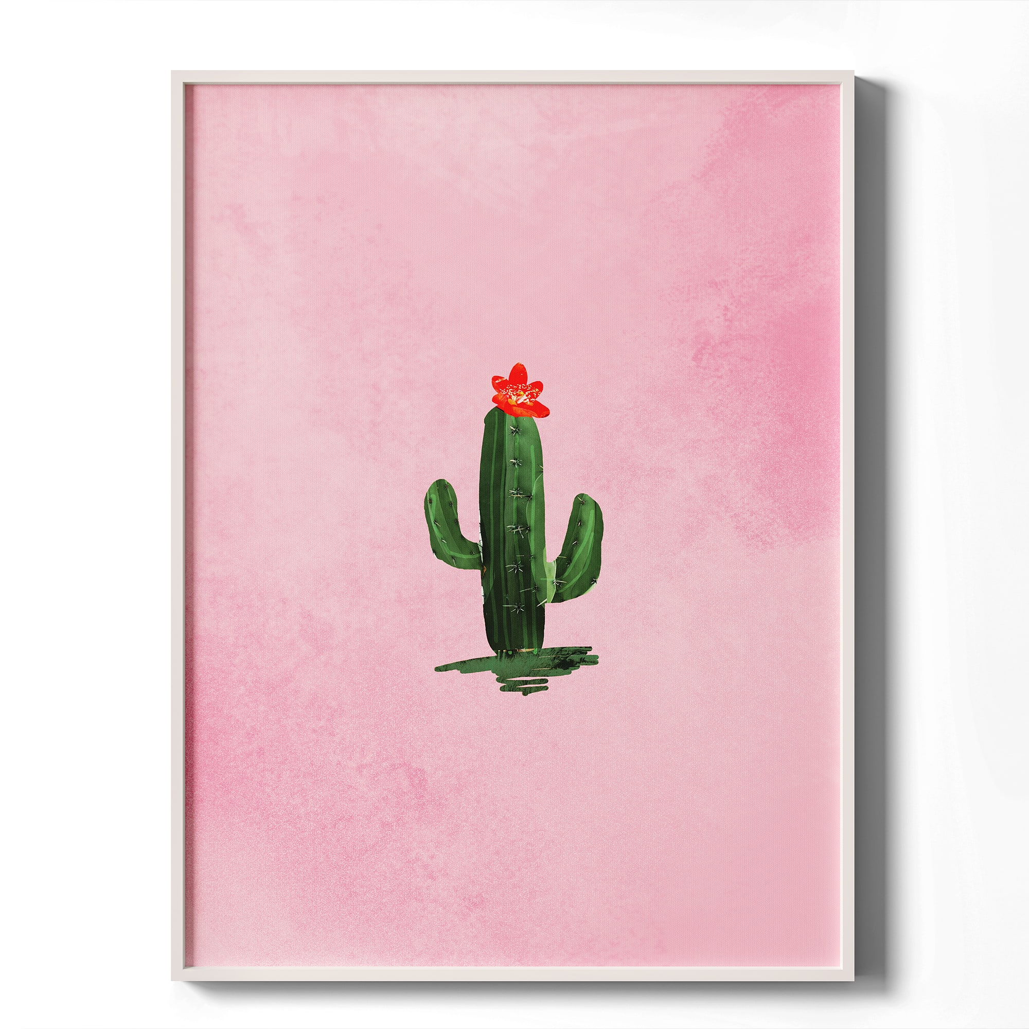 HOMLUX - 1 Piece Framed Pink Cactus Canvas Wall Art Green Plant Wall Decor Decorative Canvas Print 24 in. x 18 in - Multi-Colored