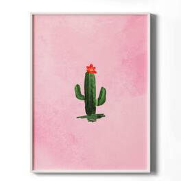 HOMLUX - 1 Piece Framed Pink Cactus Canvas Wall Art Green Plant Wall Decor Decorative Canvas Print 36 in. x 24 in - Multi-Colored