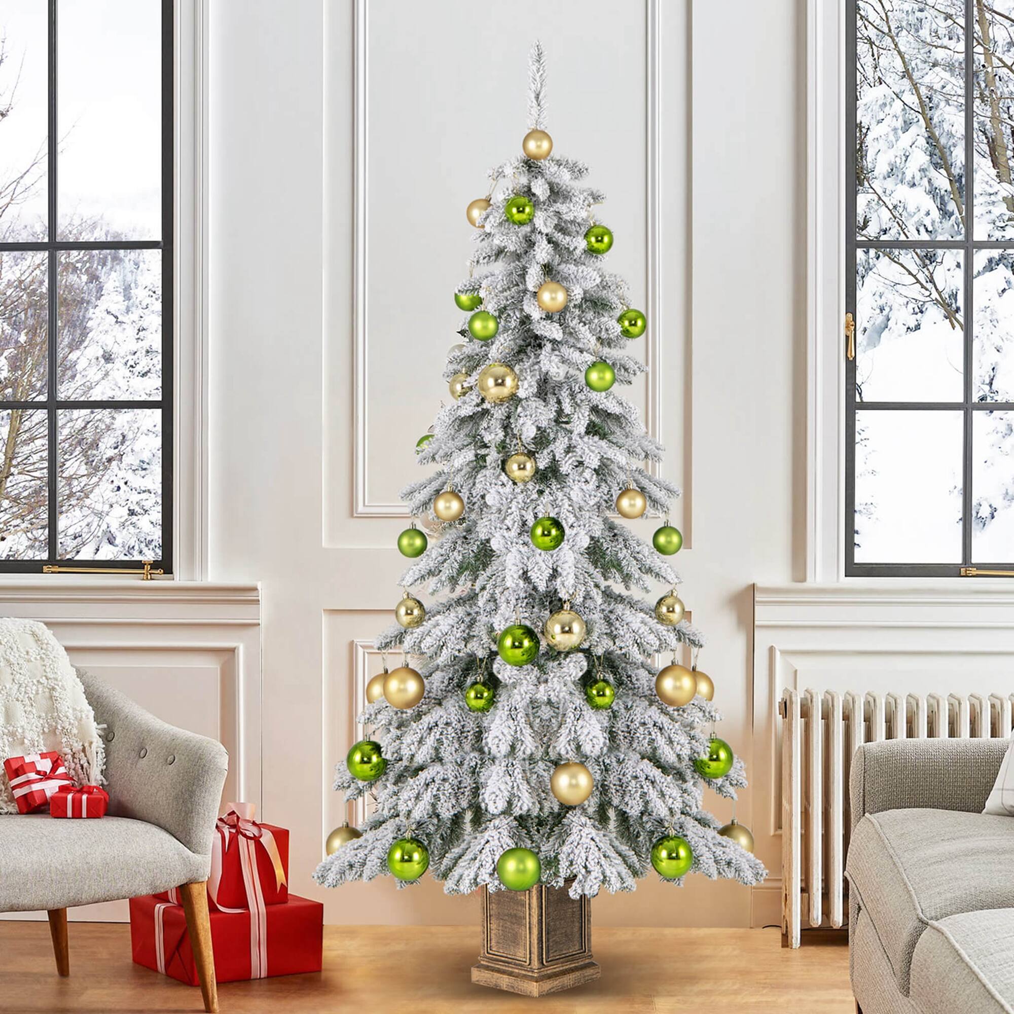 Alt View 2. Costway - Costway 1 PCS 6 FT Artificial Xmas Tree Hinged Christmas Tree with 589 Flocked Branch Tips - White,Green.