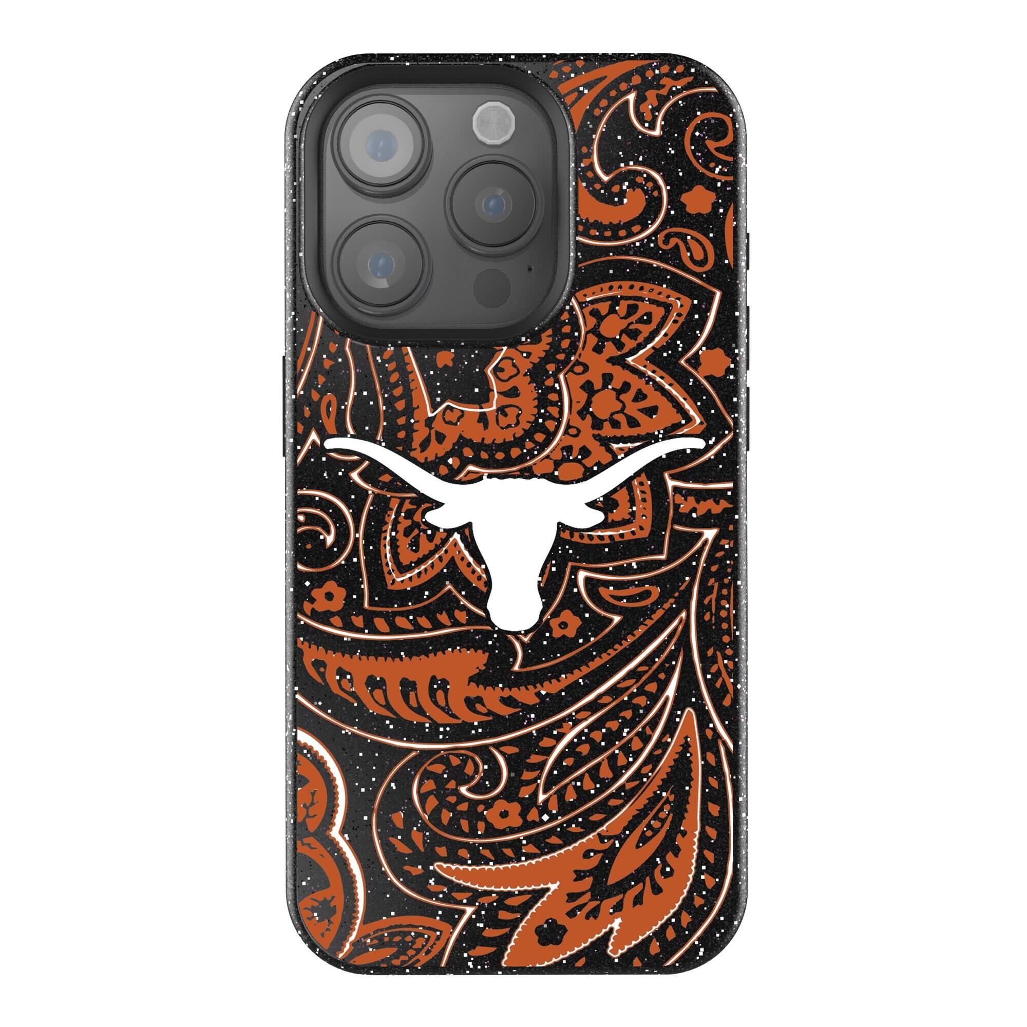Front. Keyscaper - Texas Longhorns Paisley Bling iPhone Case - 15 Plus - Black.