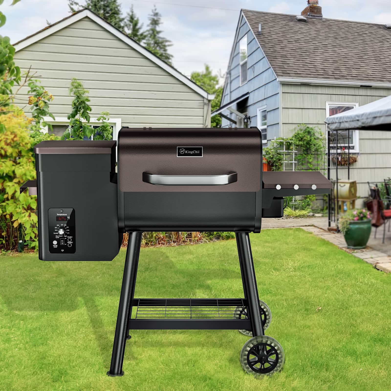 KingChii 456 Sq. In. Pellet Grill and Smoker with Side Shelf and