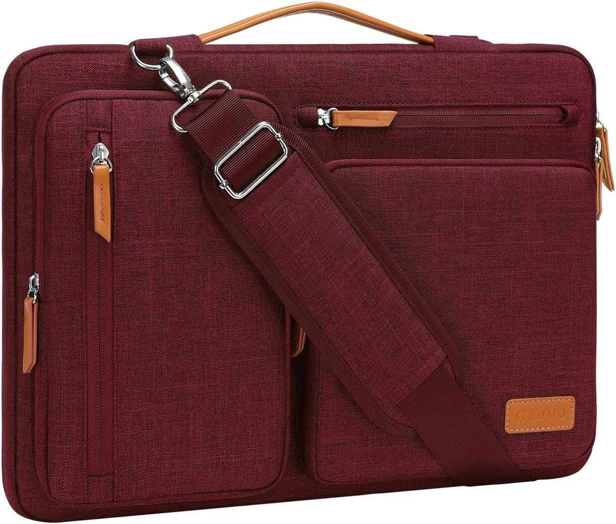 mosiso - 360 Protective Laptop Shoulder Bag 17-17.3 inch for MacBook, HP, Dell, Lenovo, Asus Notebook Messenger Bag - Wine Red