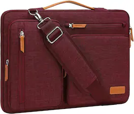 mosiso - 360 Protective Laptop Shoulder Bag 17-17.3 inch for MacBook, HP, Dell, Lenovo, Asus Notebook Messenger Bag - Wine Red