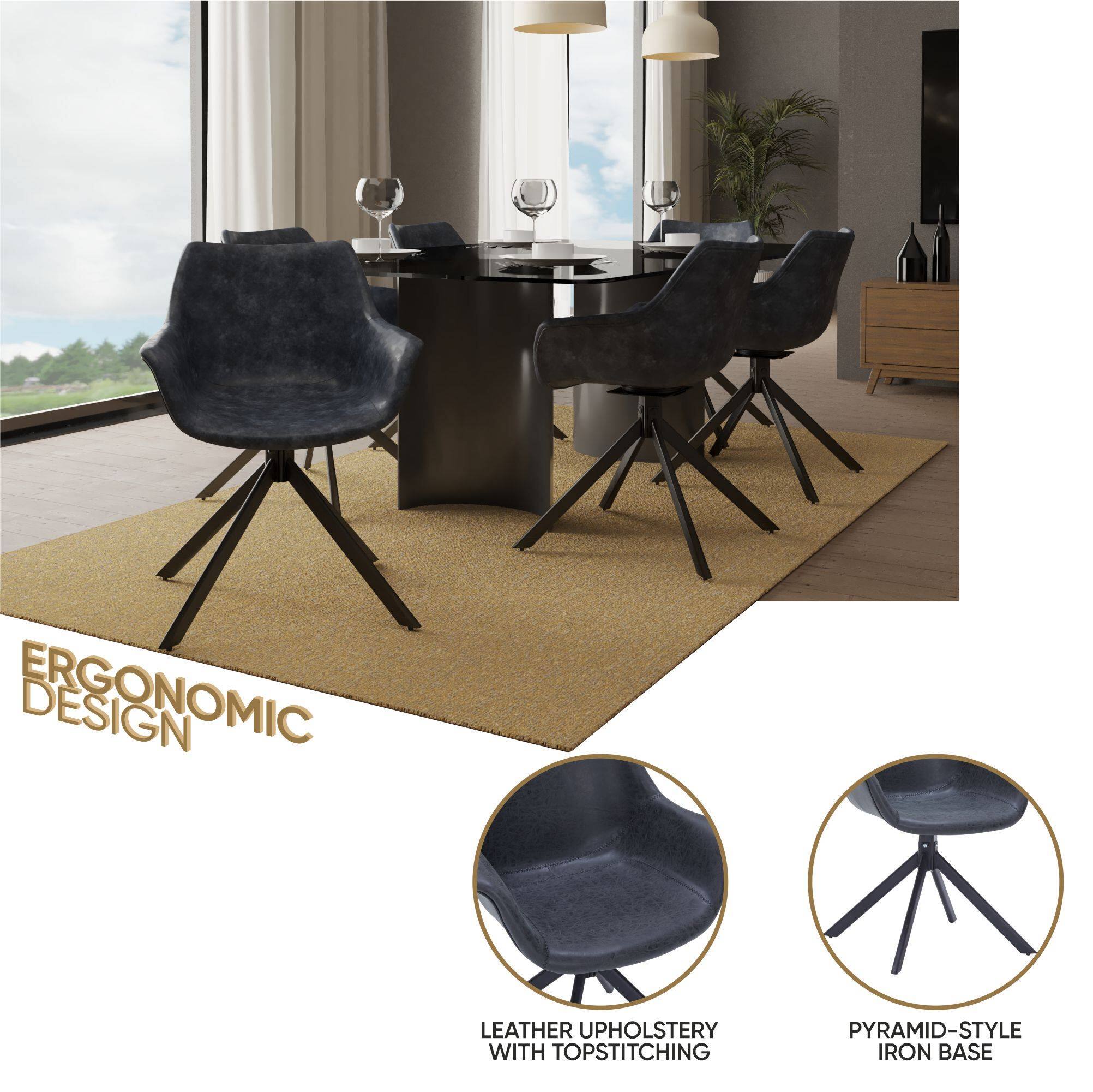 ERGONOMIC DESIGN

LEATHER UPHOLSTERY WITH TOPSTITCHING

PYRAMID-STYLE IRON BASE