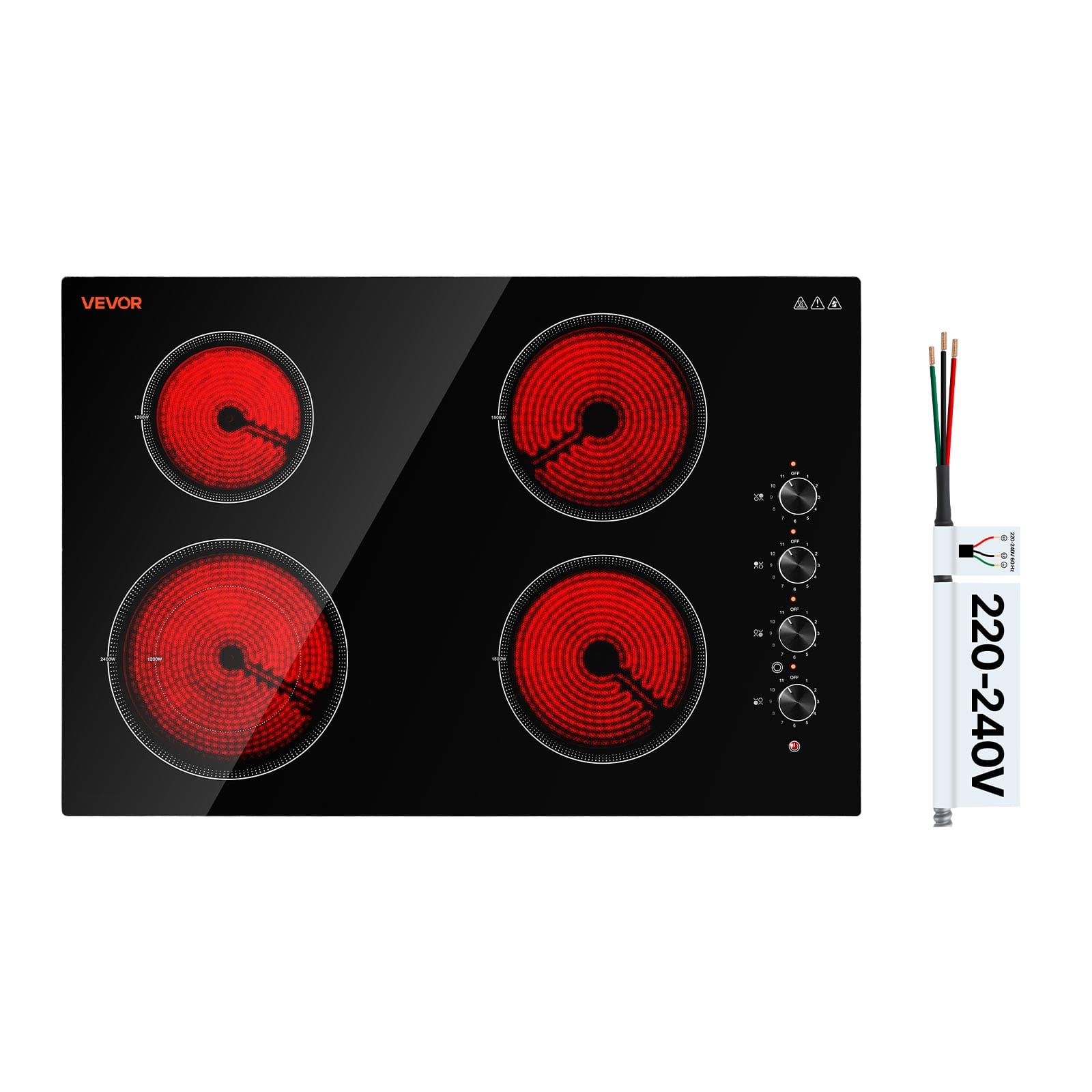 VEVOR - Electric Cooktop 30inch 4 Burners Stove Top 7200W 220V No Plug, Ceramic Built-in Radiant Electric Stove - Black