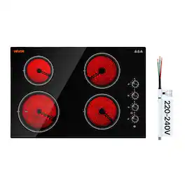 VEVOR - Electric Cooktop 30inch 4 Burners Stove Top 7200W 220V No Plug, Ceramic Built-in Radiant Electric Stove - Black