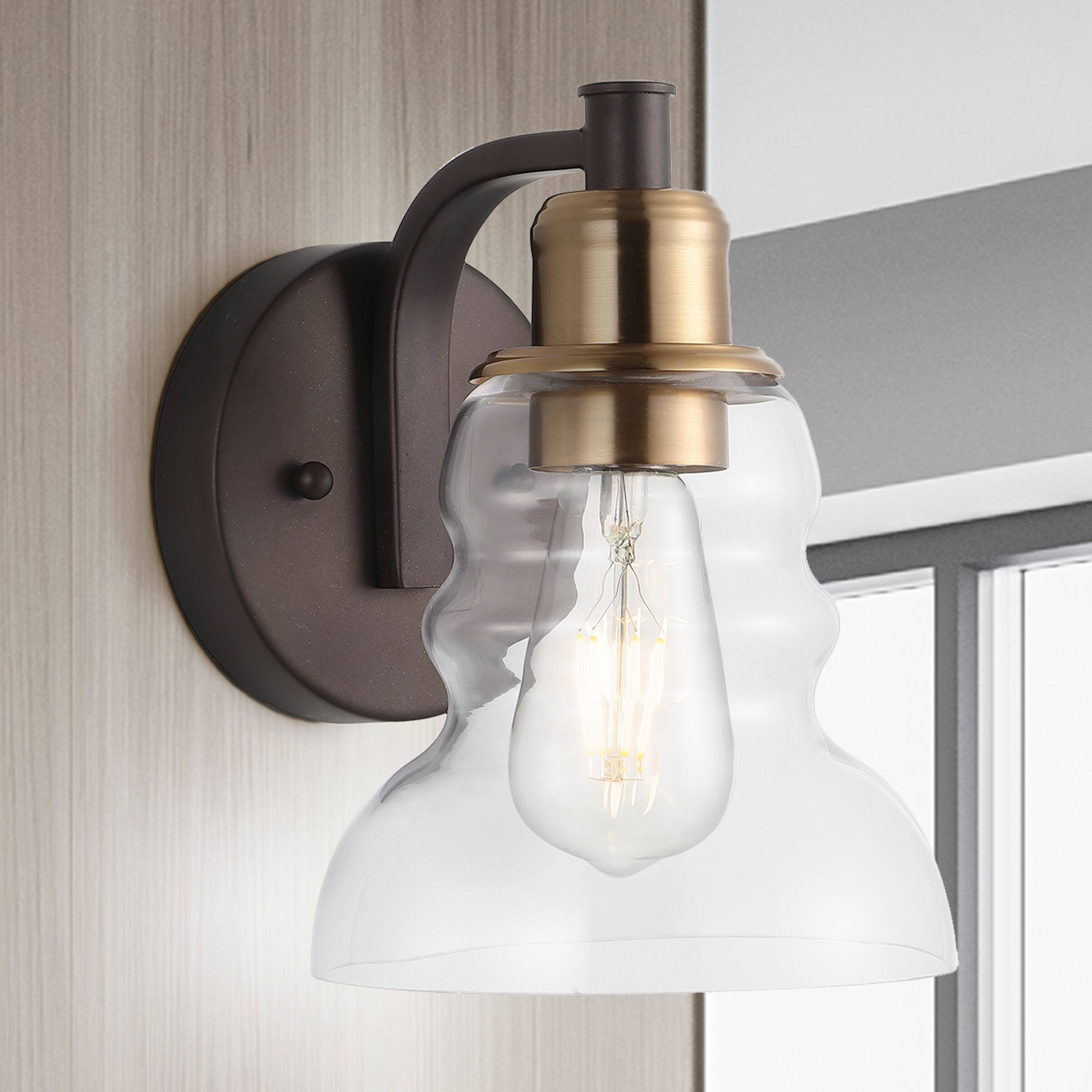 Alt View 1. Jonathan Y - Manhattan Vintage 6.5" 1-Light Metal/Glass Industrial Rustic LED Vanity, Brass Gold/Oil Rubbed Bronze - Brass Gold/Oil Rubbed Bronze.