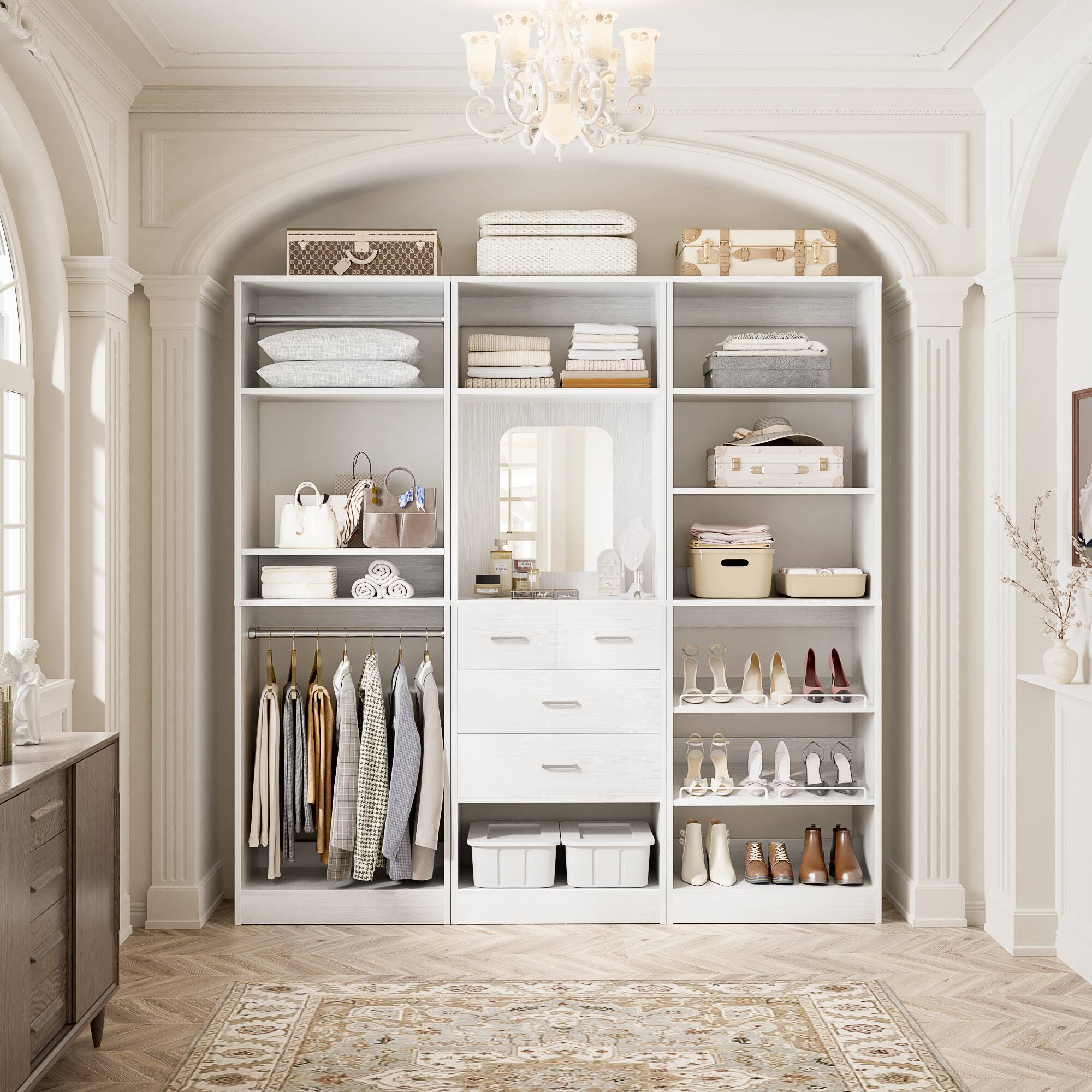 Aheaplus - 75'' Wide Walk-in Closet Organizer System, All-in-One Storage System with Drawers, Hanging Rods and Shelves - White price history on PriceWatchPro