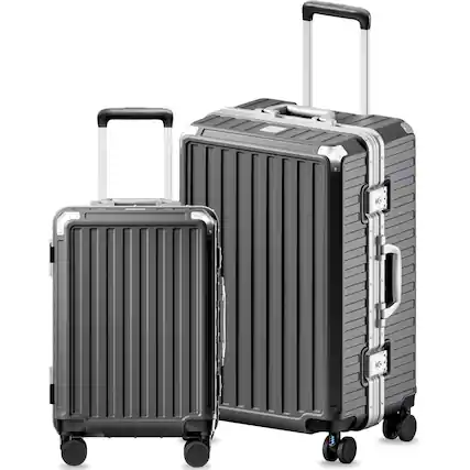 Front. LUGGEX - LUGGEX 20 28 Inch Aluminum Zipperless Polycarbonate Luggage Set - LX-ZX - Black.