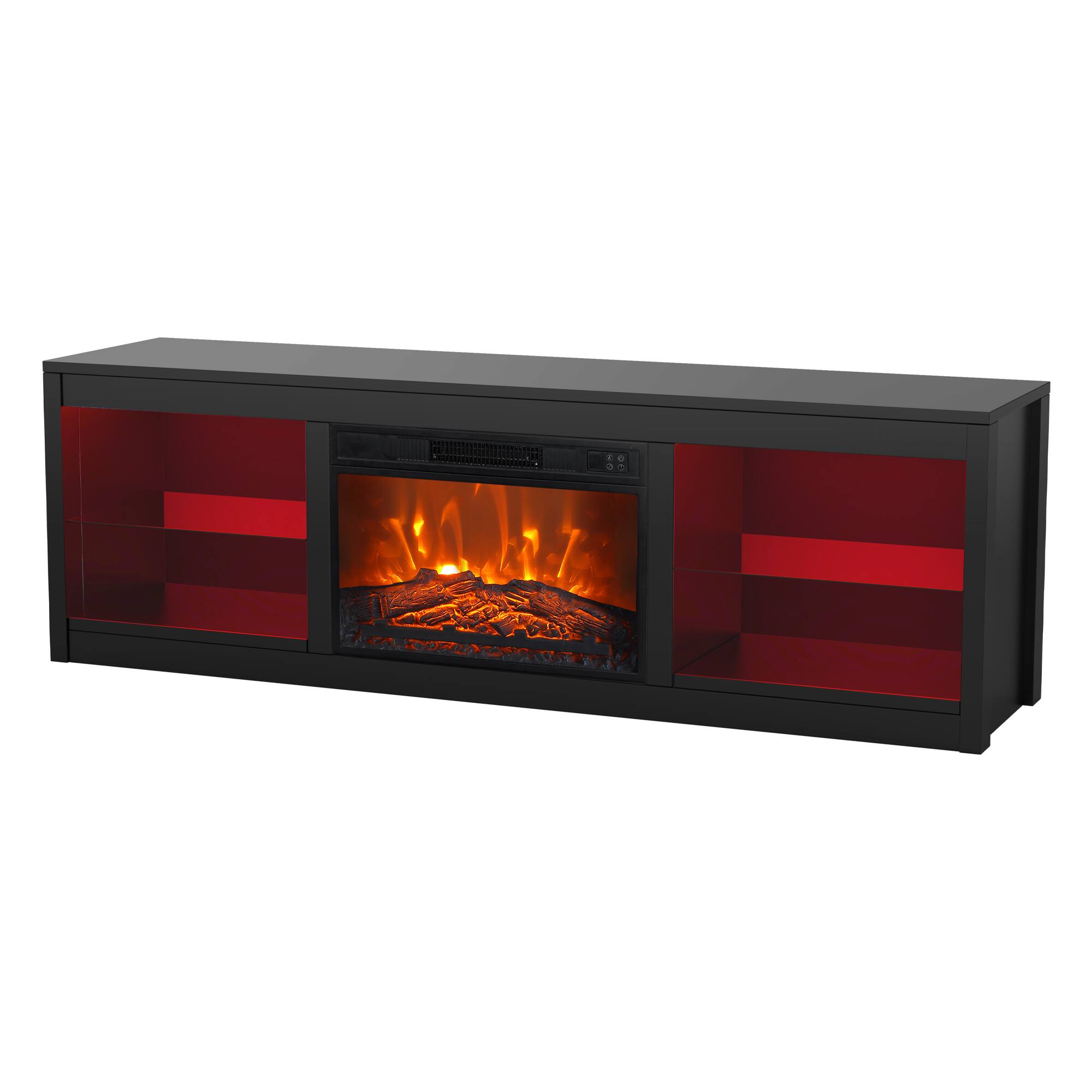 Alt View 8. Ihomeadore - 66" TV Stand with 24" Insert Electric Fireplace and Open Storage Shelves Media Console for TVs up to 75" - Black.