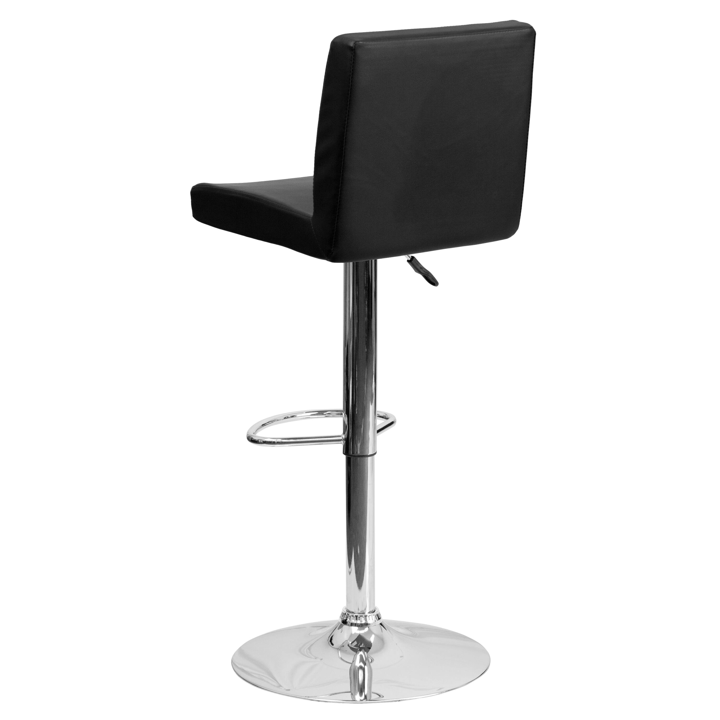 Alt View 5. Emma + Oliver - Panel Back Adjustable Height Barstool with Chrome Base - Black.