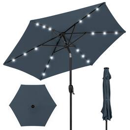 Best Choice Products - 7.5ft Outdoor Solar Patio Umbrella for Deck, Pool w/ Tilt, Crank, LED Lights - Slate Blue