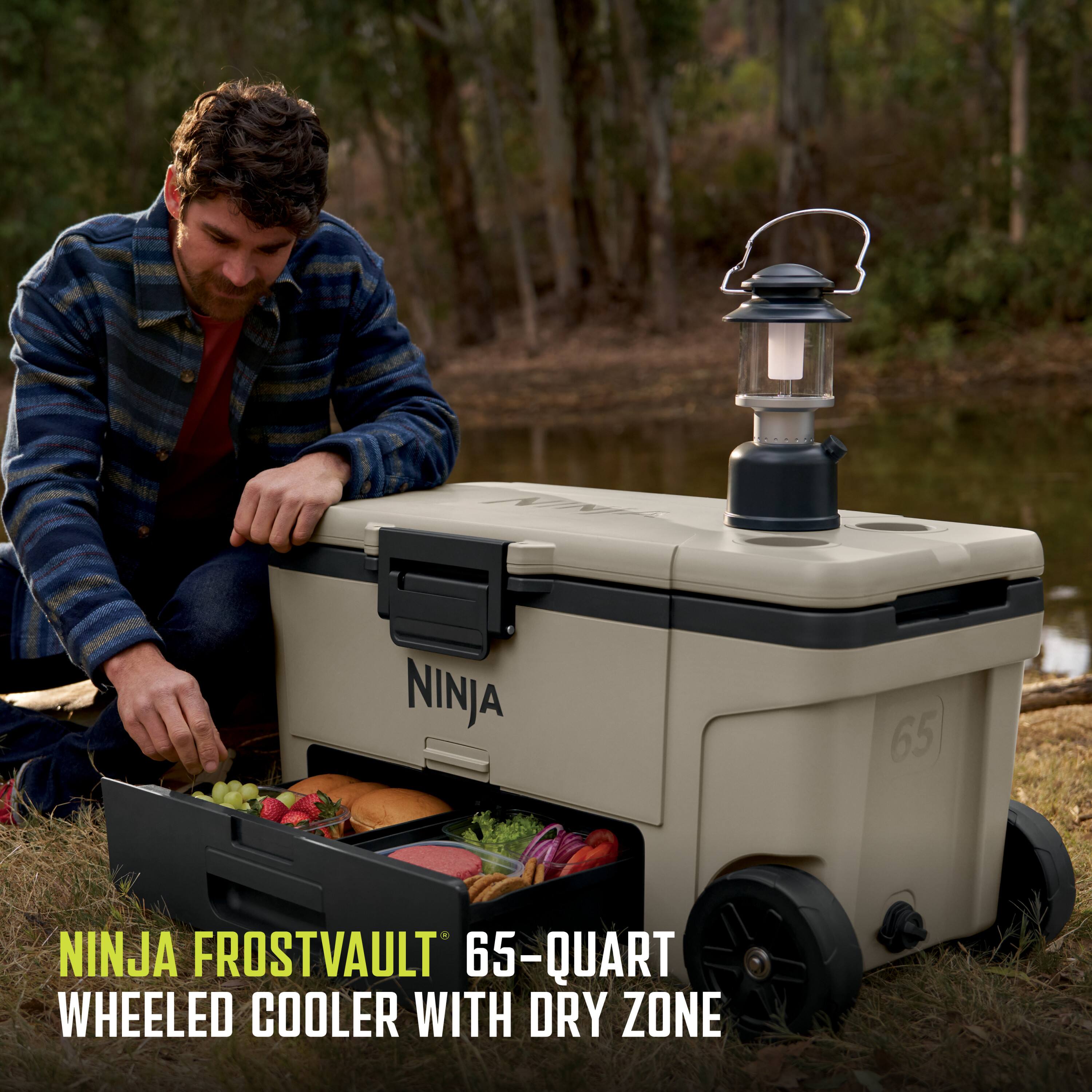 Ninja FrostVault 65 qt. Wheeled Cooler with Cold Dry Zone Birch