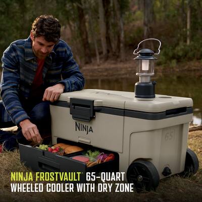 Ninja FrostVault 65 qt. Wheeled Cooler with Cold Dry Zone Birch Ninja FrostVault 65 qt. Wheeled Cooler with Cold Dry Zone Birch