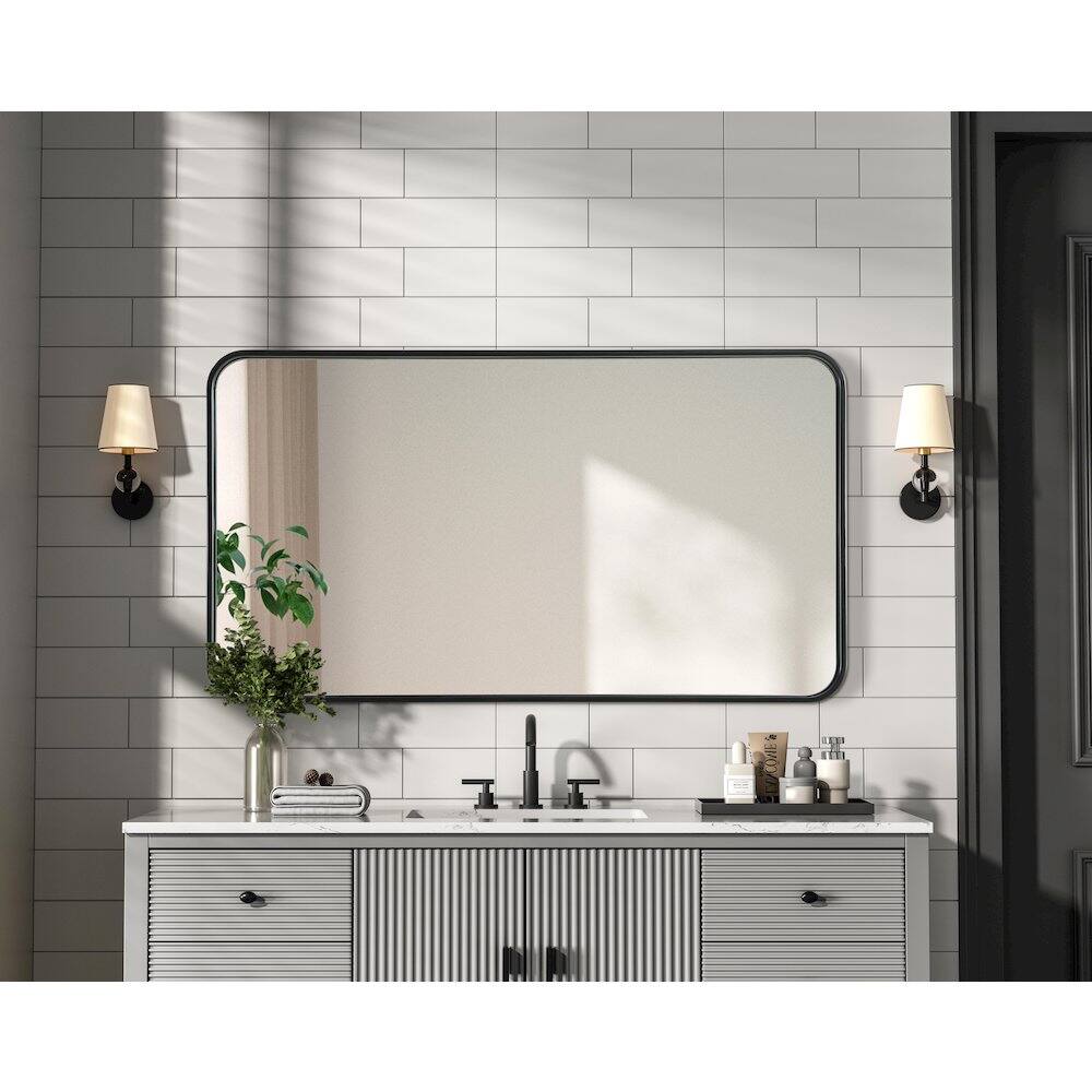 Alt View 3. Elegant Decor - Contour Metal Rectangle Mirror 22x40 in Black - Black.