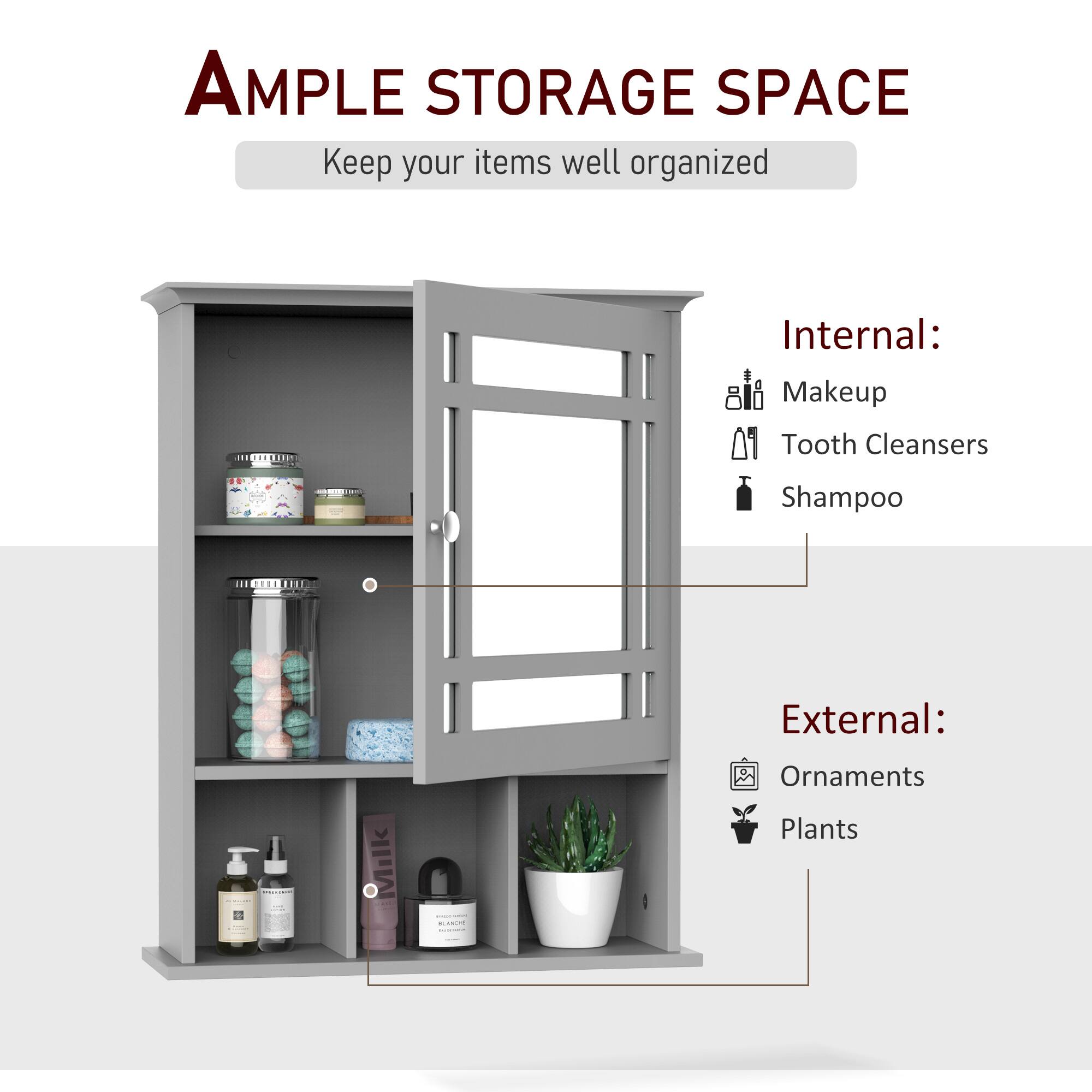 **AMPLE STORAGE SPACE**  
Keep your items well organized

**Internal:**
- Makeup
- Tooth Cleaners
- Shampoo

**External:**
- Ornaments
- Plants