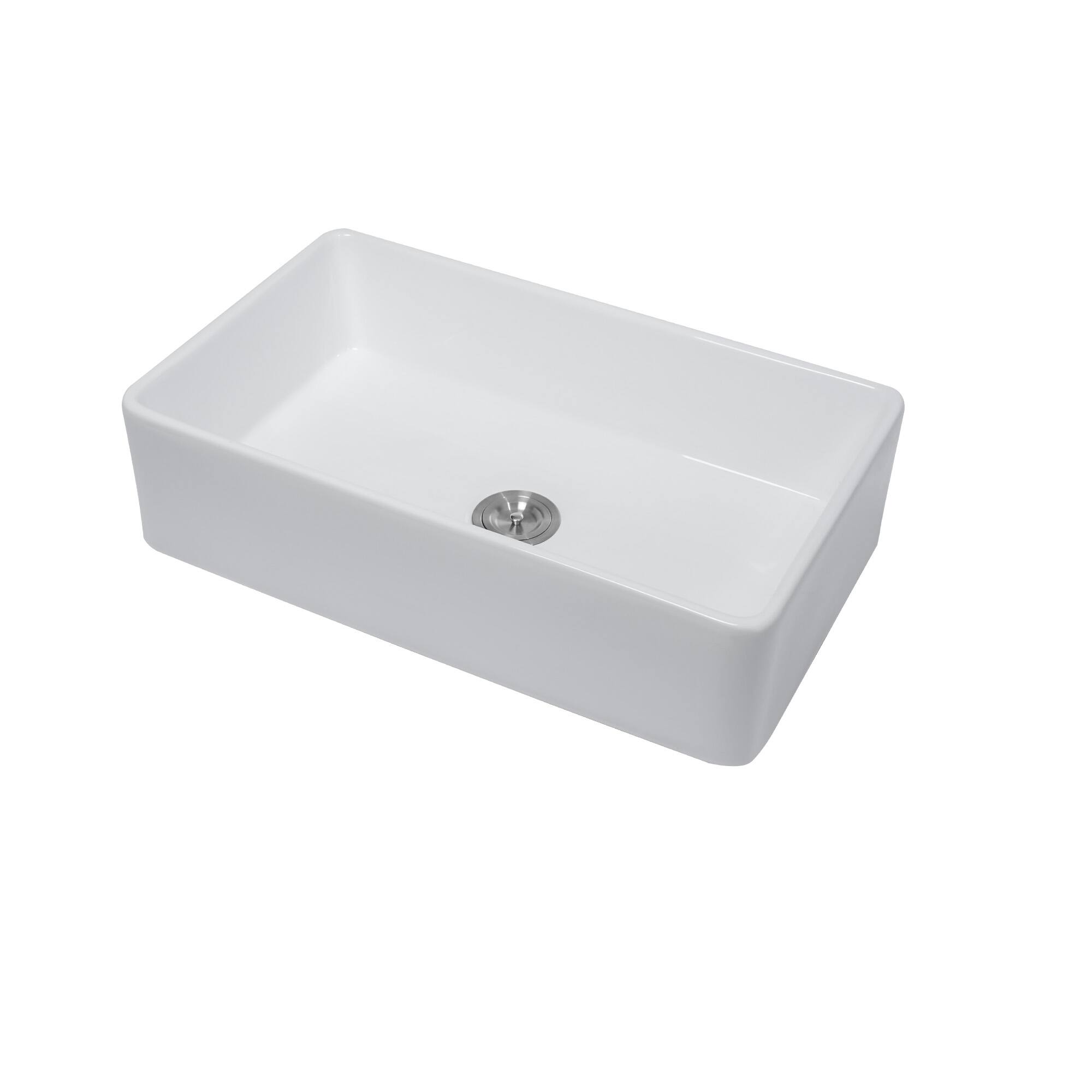 Alt View 1. TinyHomie - 30x20x9 Inch White Apron Front Porcelain Ceramic Single Bowl Farmhouse Kitchen Sink - White.