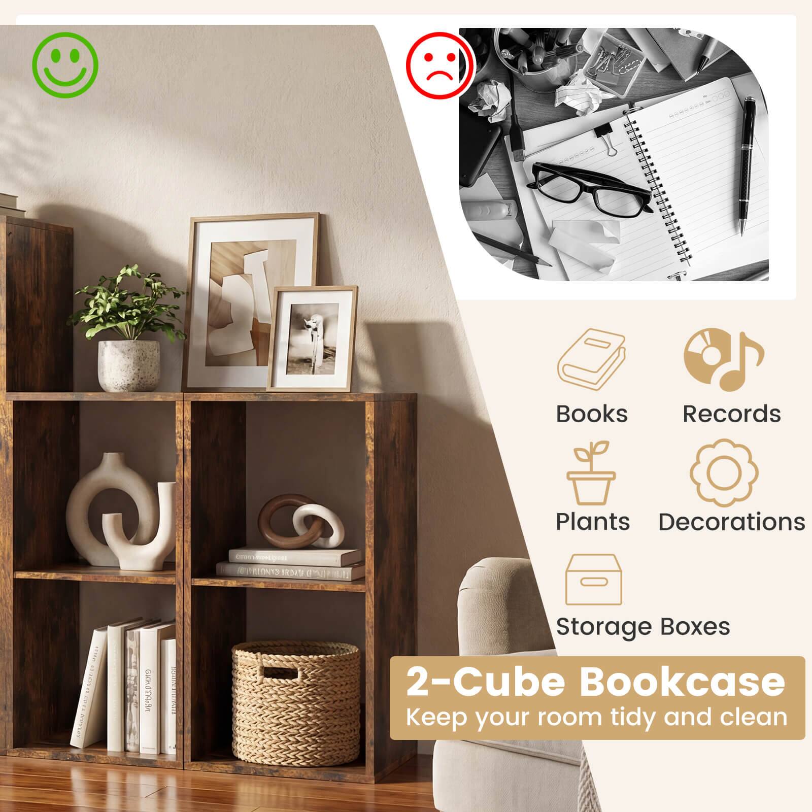 Books  
Records  
Plants  
Decorations  
Storage Boxes  

2-Cube Bookcase  
Keep your room tidy and clean