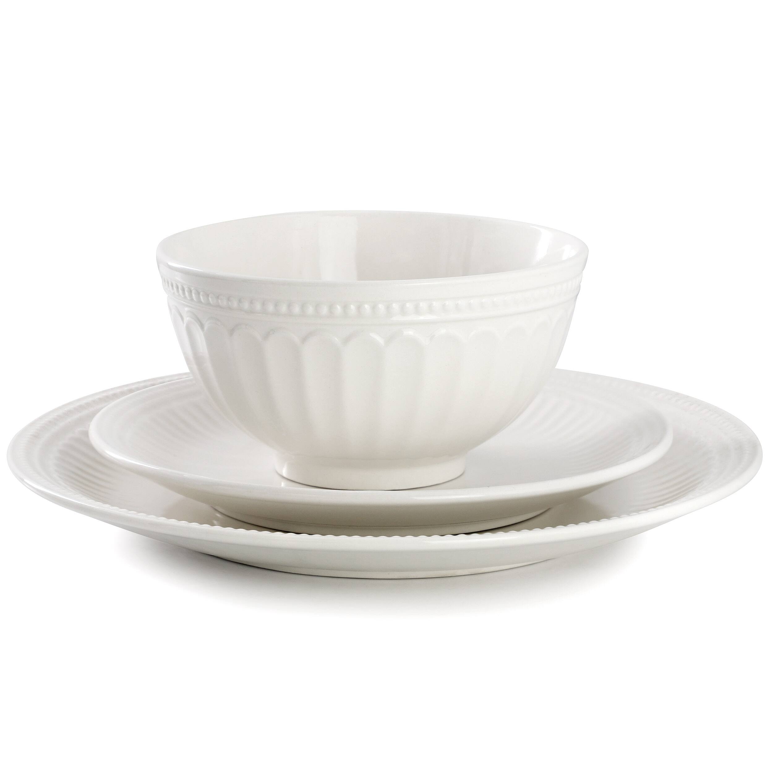 Angle. Elama - Elama Finley 18 Piece Stoneware Dinnerware Set in White, Service for 6 - White.