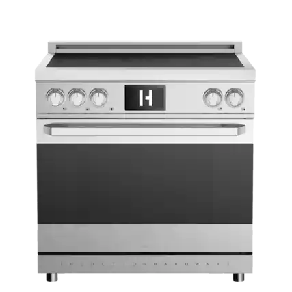 Front. Induction Hardware - Professional 36 Inch Induction Range with Convection Oven & Air Fry, 5 Burner Electric Stove, Pizza Stone - Stainless Steel.