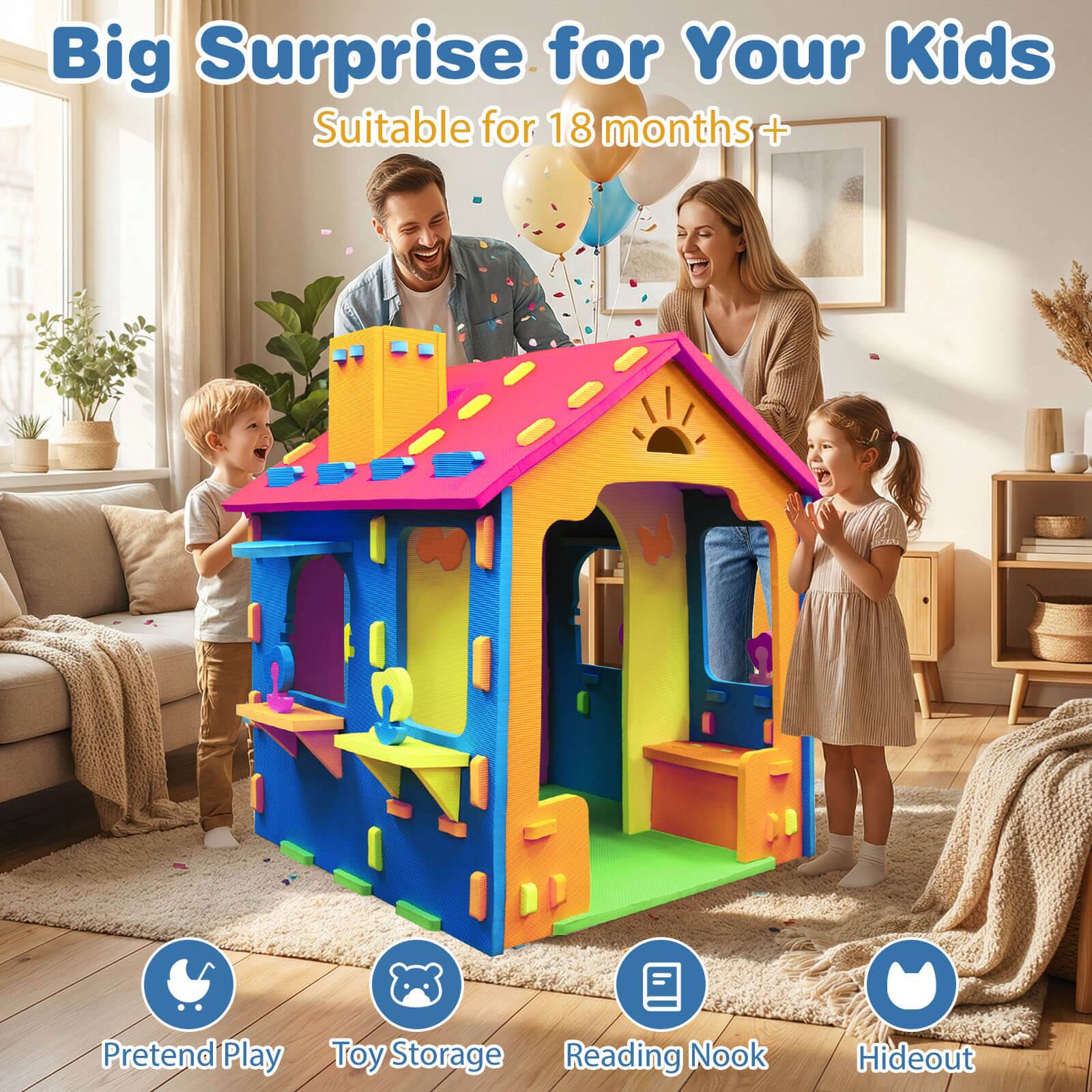 Big Surprise for Your Kids  
Suitable for 18 months +  
Pretend Play  
Toy Storage  
Reading Nook  
Hideout
