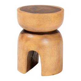 bali & pari - Abrina Solid Suar Wood Side Table - Hand-Carved Sculptural End Table with Arched Base, Modern Boho Style - Natural Brown