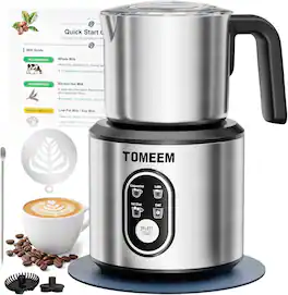 Tomeem - 4-in-1 Electric Milk Frother and Steamer for Hot & Cold Foam-Blue Mat - Stainless Steel