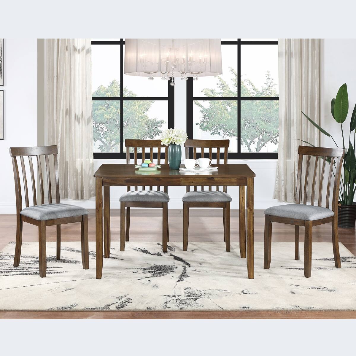 Loheer Rectangular Dining Table, Acacia Wood Table for Four Walnut ...