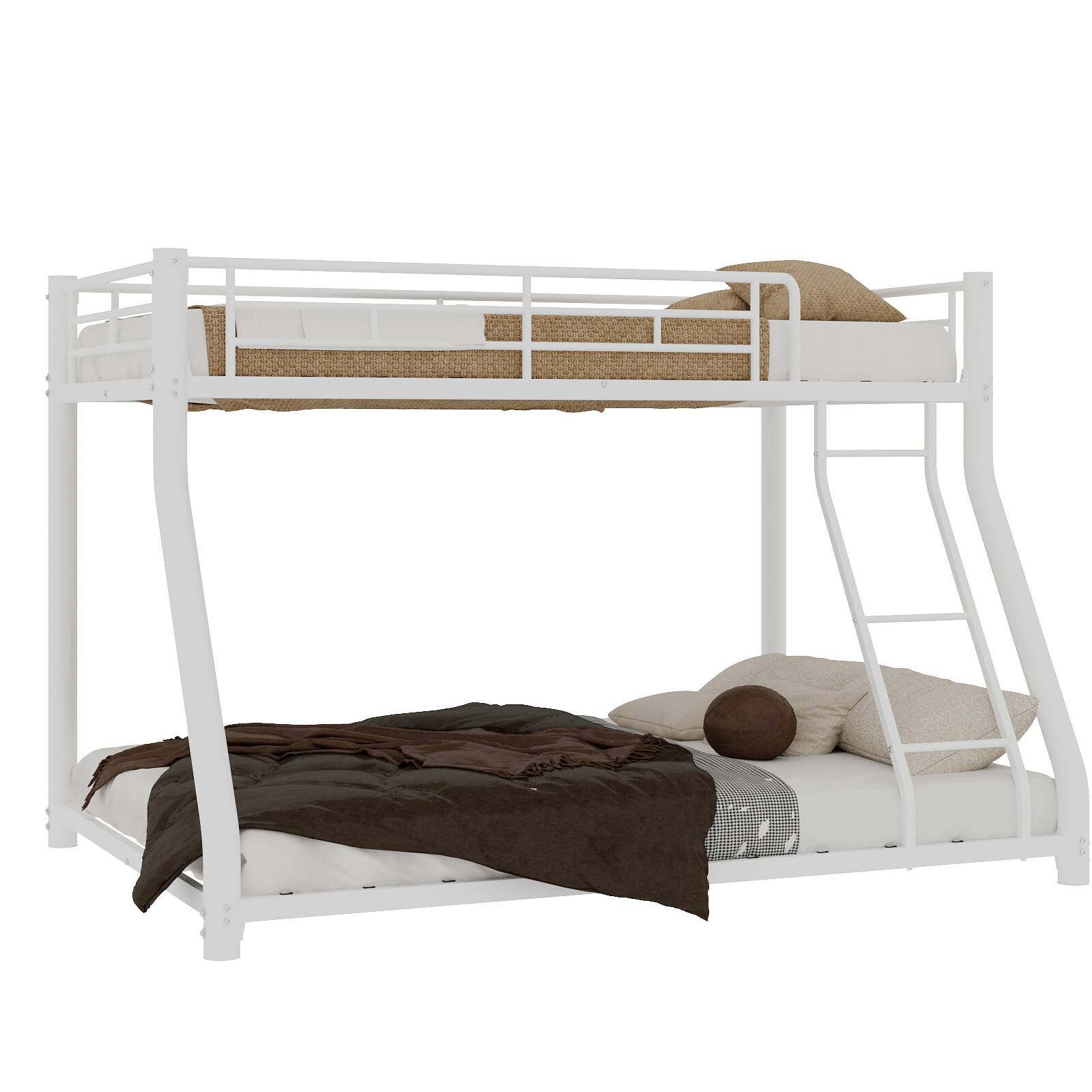 Alt View 7. Loheer - Loheer Sturdy White Metal Twin Over Full Bunk Bed Space Saving Frame - White.