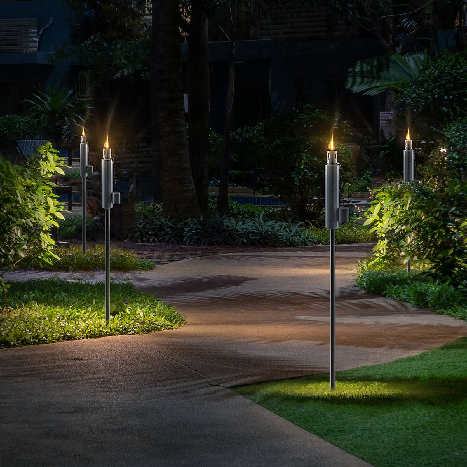 Alt View 3. Sorbus - Matney Stainless Steel Outdoor Torches, Decorative Garden & Yard Lights, 5 ft Oil Lamp for Citronella - Silver.