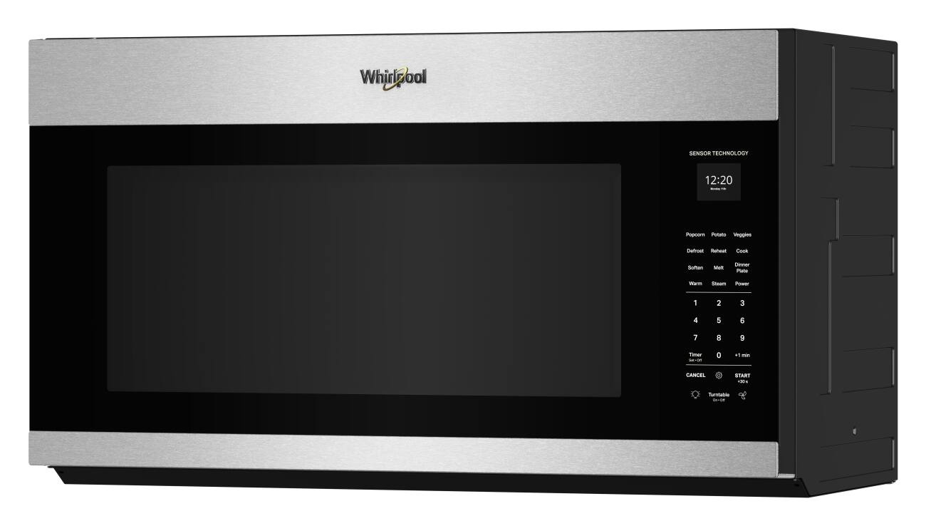 Whirlpool  
SENSOR TECHNOLOGY  
12:20  
Popcorn Potato Veggies  
Defrost Reheat  
Cook  
Soften  
Melt  
Dinner Plate  
Warm  
Steam Power  
1  
2  
3  
4  
5  
6  
7  
8  
9  
Timer -  
0  
. min  
CANCEL  
START +30c  
Turntable On:07