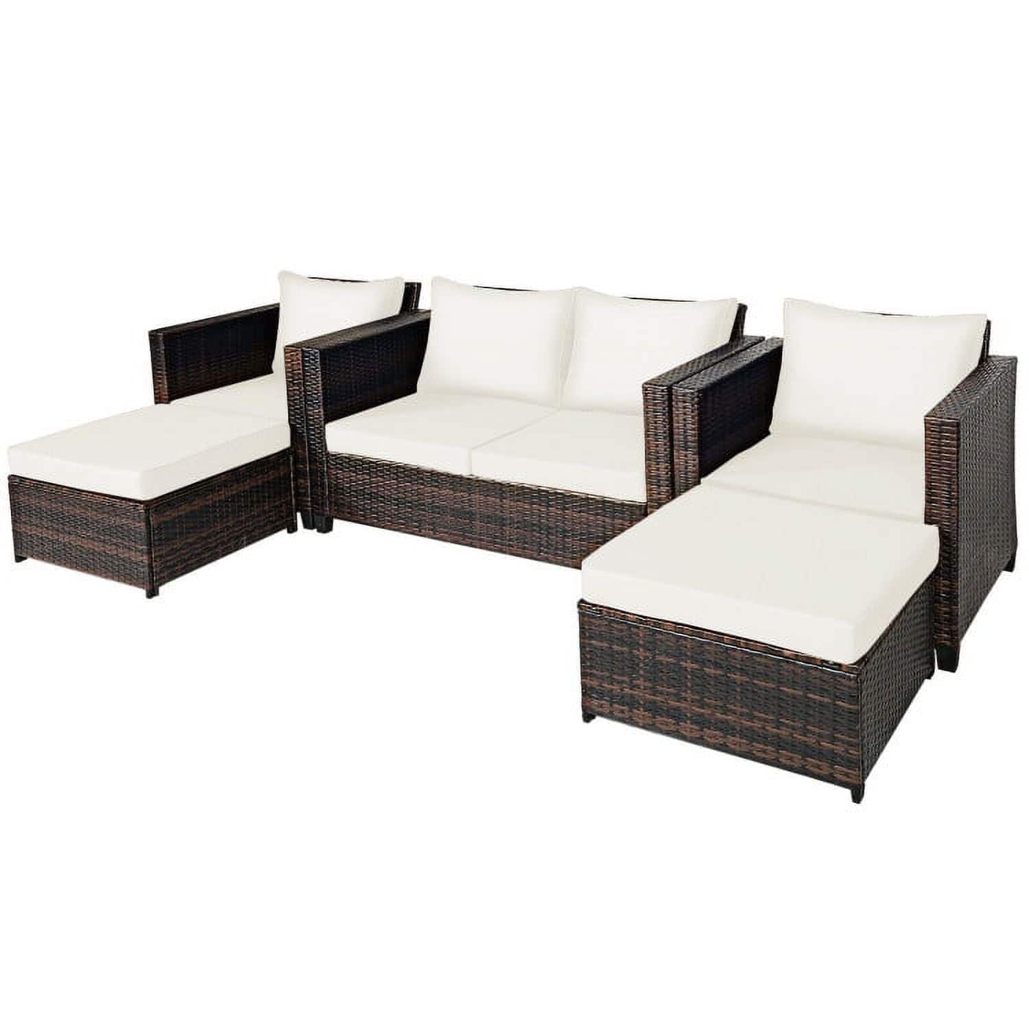 Kadyn - 5 Pcs Patio Cushioned Rattan Furniture Set, All Weather Outdoor Sectional Sofa - White
