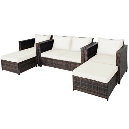 Front. Kadyn - 5 Pcs Patio Cushioned Rattan Furniture Set, All Weather Outdoor Sectional Sofa - White.