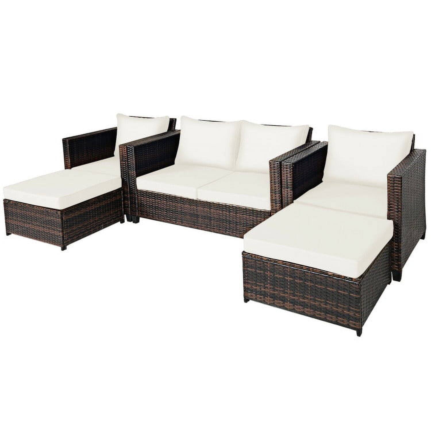 Kadyn - 5 Pcs Patio Cushioned Rattan Furniture Set, All Weather Outdoor Sectional Sofa - White