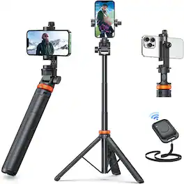 Schertz - 62" Extendable Phone Tripod with Remote, Selfie Stick & Travel Stand – Compatible with iPhone & Android