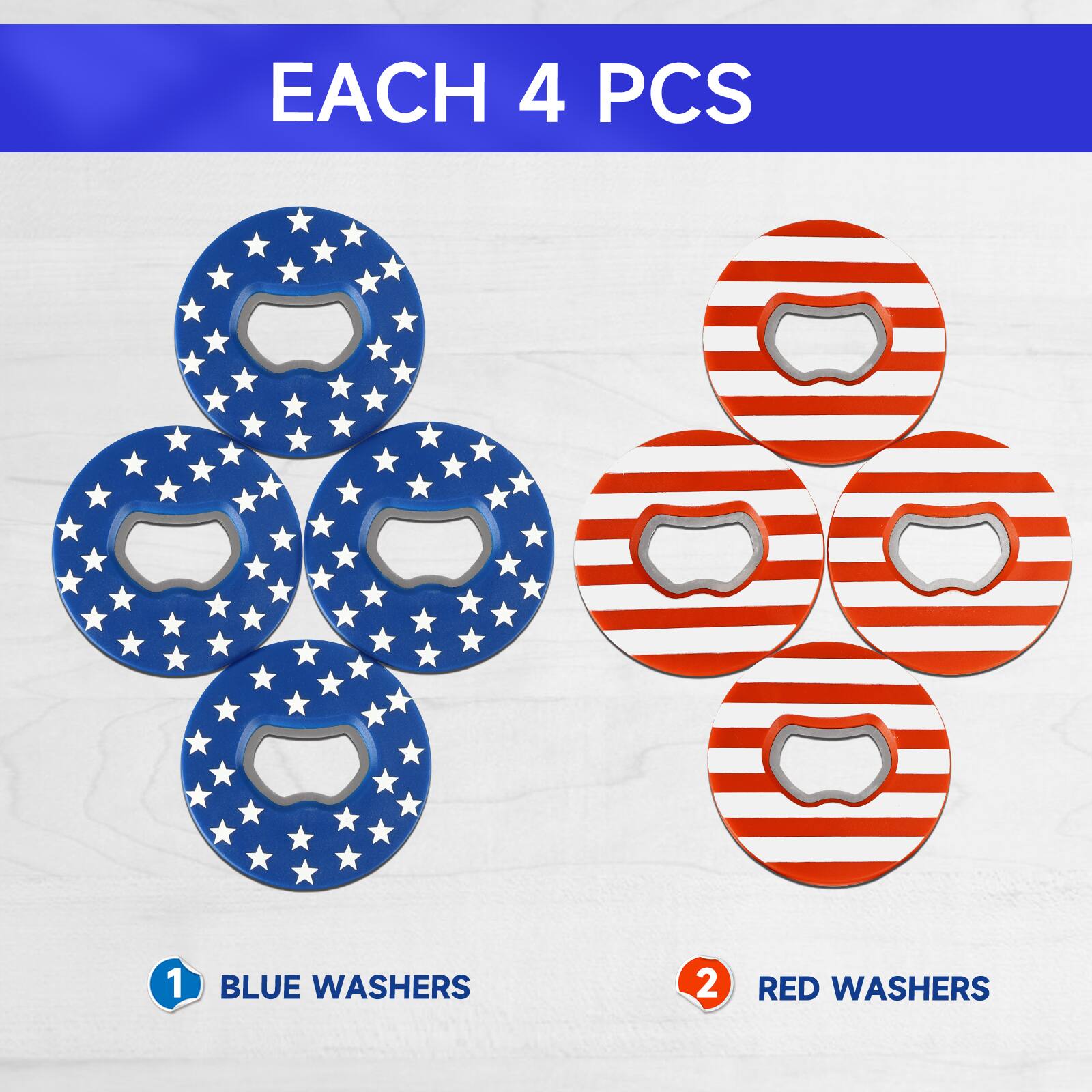 EACH 4 PCS

1 BLUE WASHERS

2 RED WASHERS