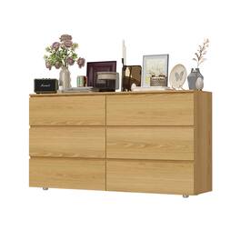 FUFU & GAGA - FUFU&GAGA 6 - Drawer Horizontal Dresser – Natural Wood, Versatile Home Storage - Wooden