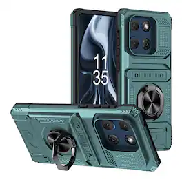 Dteck - Rugged Case For Motorola G Stylus 5G (2025) Ring Holder Kickstand Magnetic Car Mount Hidden Card Slot Shockproof Cover - Green